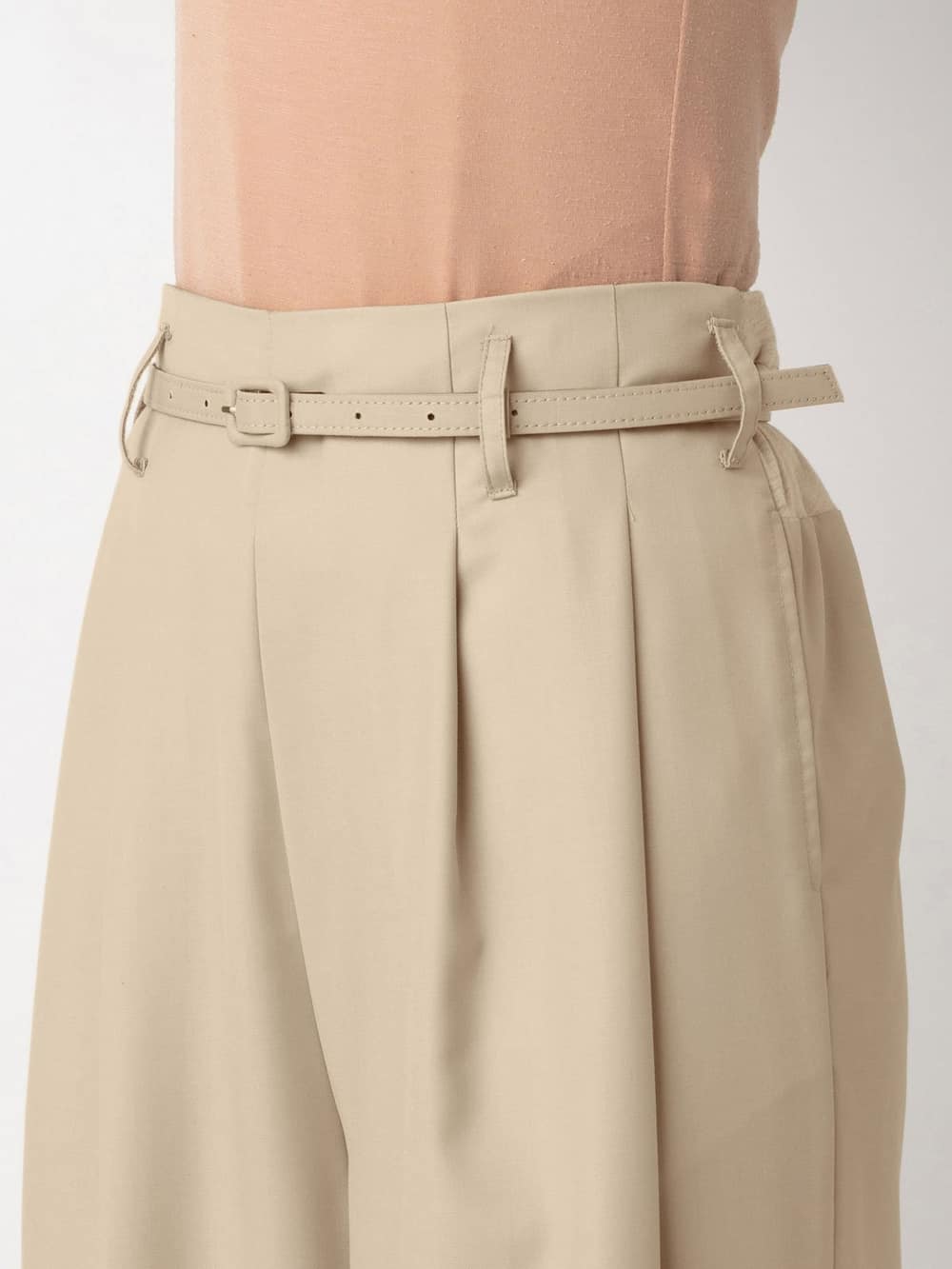 マタニティ パンツ|【産前産後対応】ベルト付きワイドパンツ【出産後も長く使える】|ベージュ