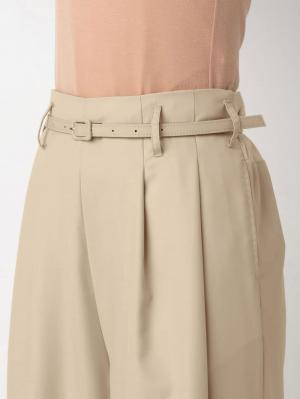 マタニティ パンツ|【産前産後対応】ベルト付きワイドパンツ【出産後も長く使える】|ベージュ