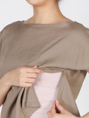 マタニティ トップス|【マタニティ・授乳服】コットンリネンボートネックトップス【出産後も長く使える】