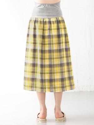 マタニティ スカート|【マタニティ・授乳服】【産前産後対応】リネンチェックラップ風スカート【出産後も長く使える】
