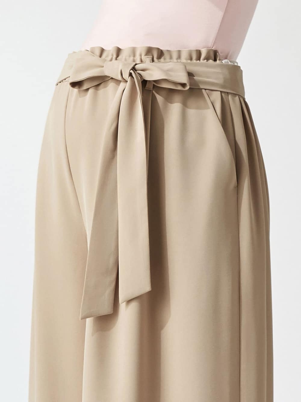 マタニティ パンツ|【産前産後対応】リボンベルト付ワイドパンツ【出産後も長く使える】