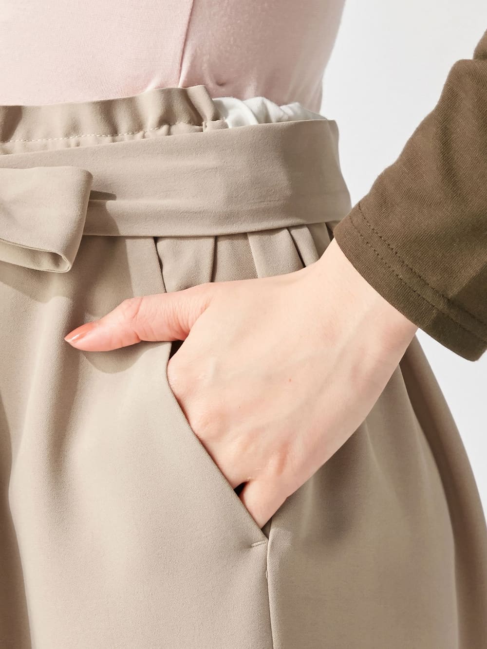 マタニティ パンツ|【産前産後対応】リボンベルト付ワイドパンツ【出産後も長く使える】