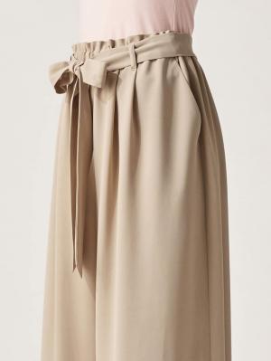 マタニティ パンツ|【産前産後対応】リボンベルト付ワイドパンツ【出産後も長く使える】