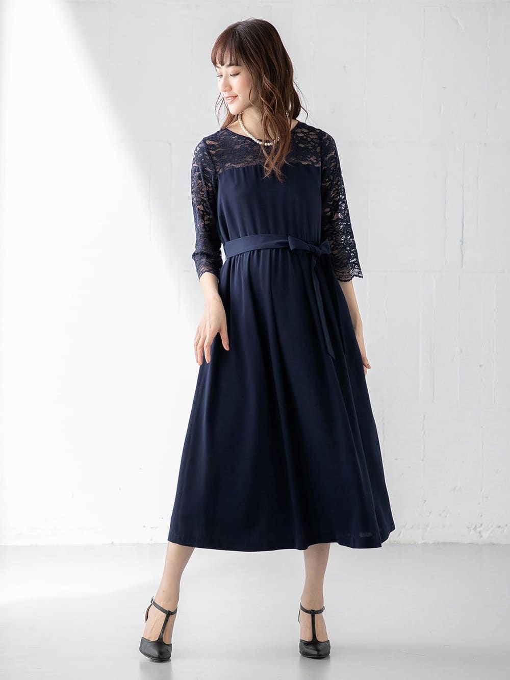 マタニティ ワンピース 授乳口付 ジョーゼット レース切替リボンワンピース マタニティウェア 授乳服通販 エンジェリーベ 公式