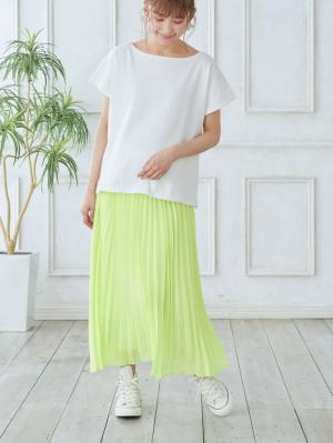 マタニティ スカート|【産前産後対応】シフォンプリーツスカート【出産後も長く使える】|イエローグリーン