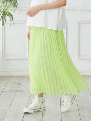 マタニティ スカート|【産前産後対応】シフォンプリーツスカート【出産後も長く使える】|イエローグリーン