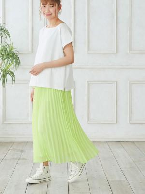 マタニティ スカート|【産前産後対応】シフォンプリーツスカート【出産後も長く使える】|イエローグリーン