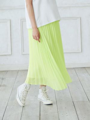マタニティ スカート|【産前産後対応】シフォンプリーツスカート【出産後も長く使える】|イエローグリーン