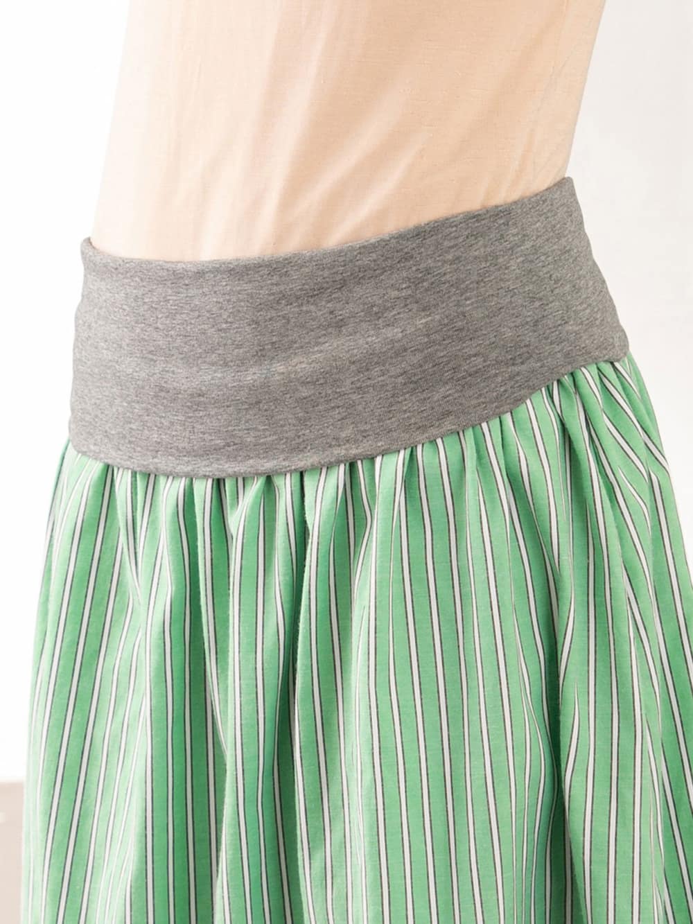 マタニティ スカート|【産前産後対応】ブロードストライプギャザースカート【出産後も長く使える】