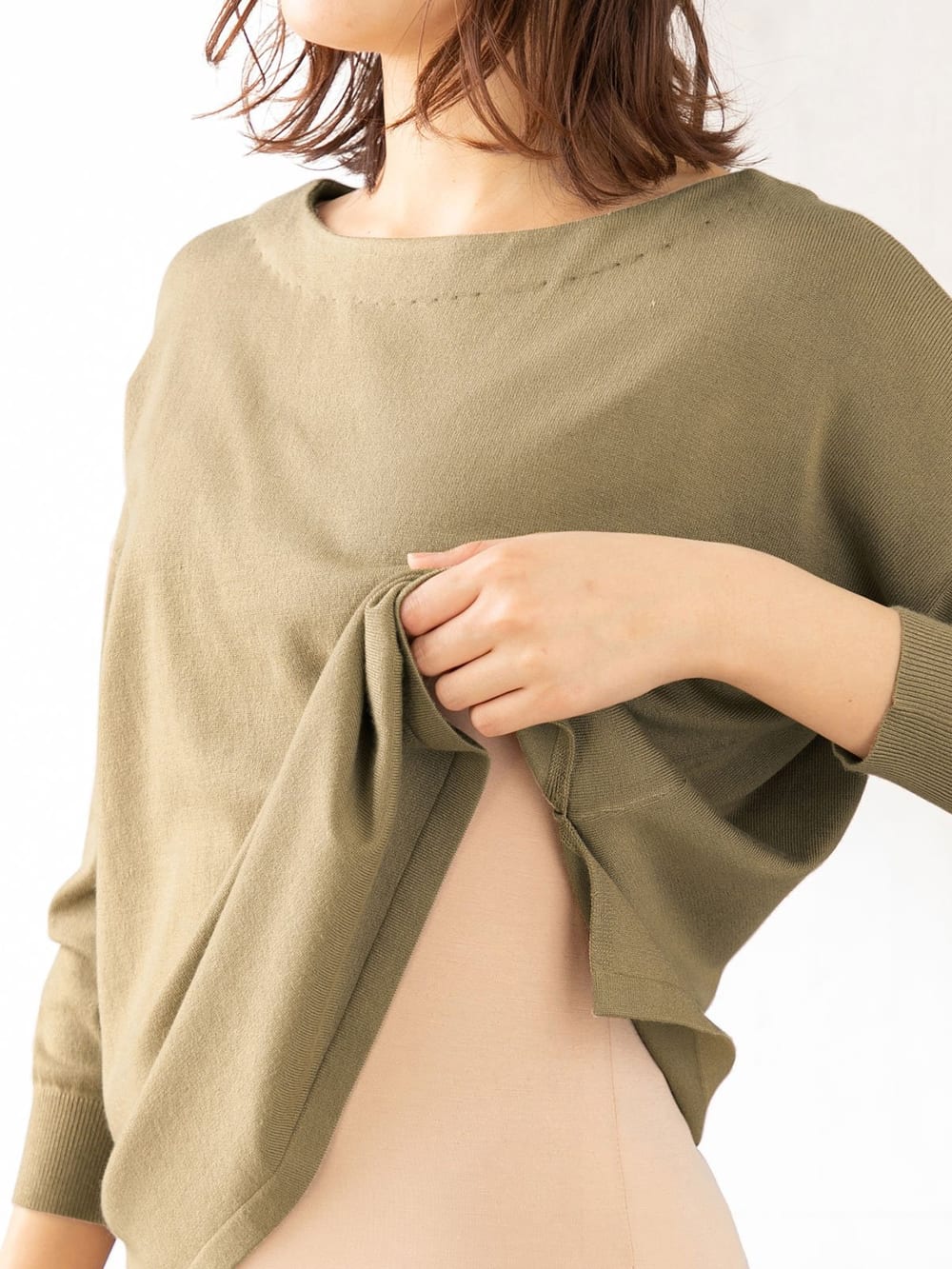 マタニティ トップス|スリット入りボートネックニット　マタニティ・授乳服【出産後も長く使える】