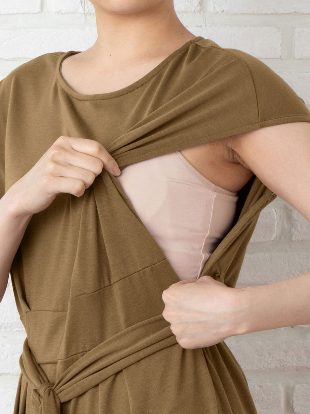 マタニティ ワンピース|ウエスト切り替えリボン付ワンピース　マタニティ・授乳服【出産後も長く使える】