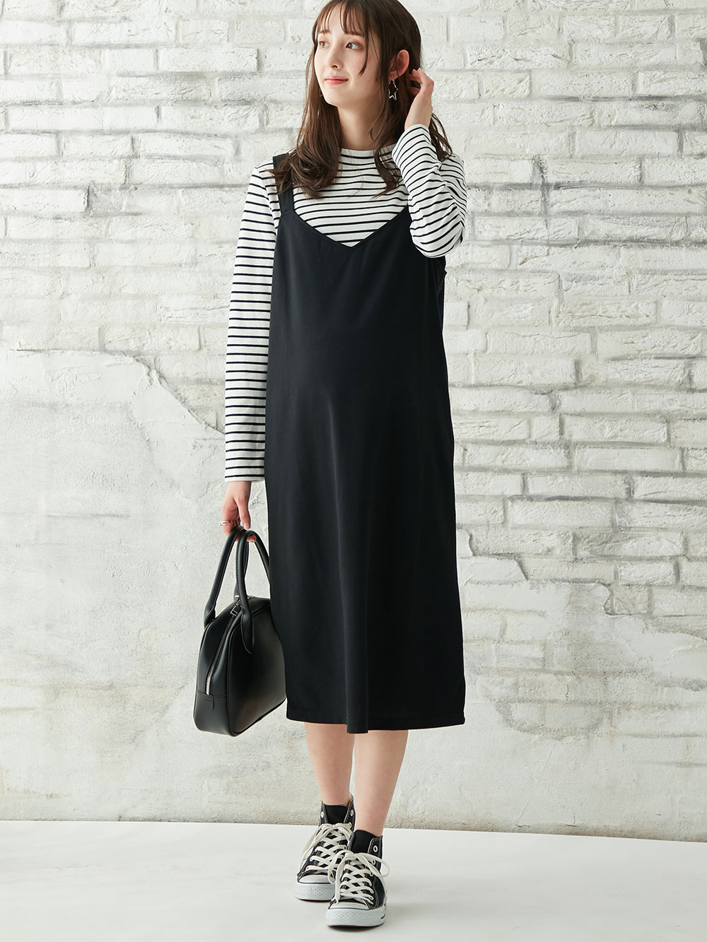 マタニティ ワンピース | 【出産後も長く使える】ain（アイン）ジャンスカフェイクワンピース マタニティ・授乳服 ｜マタニティウェア・授乳服通販｜  エンジェリーベ 公式