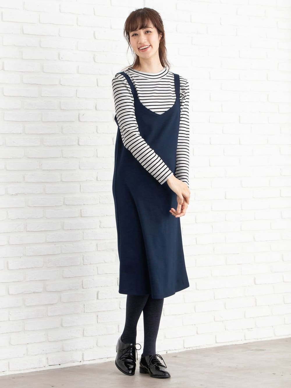 マタニティ ワンピース | 【出産後も長く使える】ain（アイン）ジャンスカフェイクワンピース マタニティ・授乳服 ｜マタニティウェア・授乳服通販｜  エンジェリーベ 公式