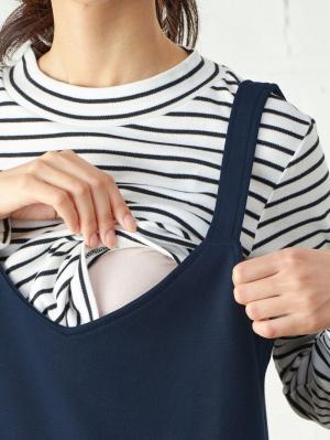 マタニティ ワンピース|ain（アイン）ジャンスカフェイクワンピース　マタニティ・授乳服【出産後も長く使える】
