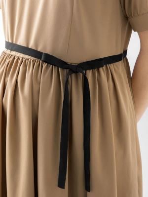 マタニティ ワンピース|【マタニティ・授乳服】ウエスト切り替え半袖ロングワンピース（ブラックリボン付き）【出産後も長く使える】