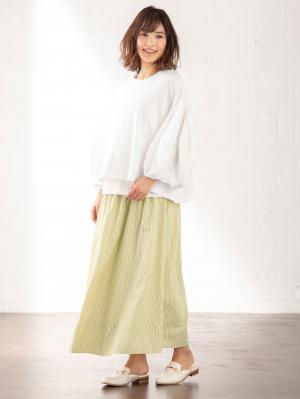 マタニティ トップス|ボリュームスリーブ異素材プルオーバー　マタニティ・授乳服【出産後も長く使える】|オフ