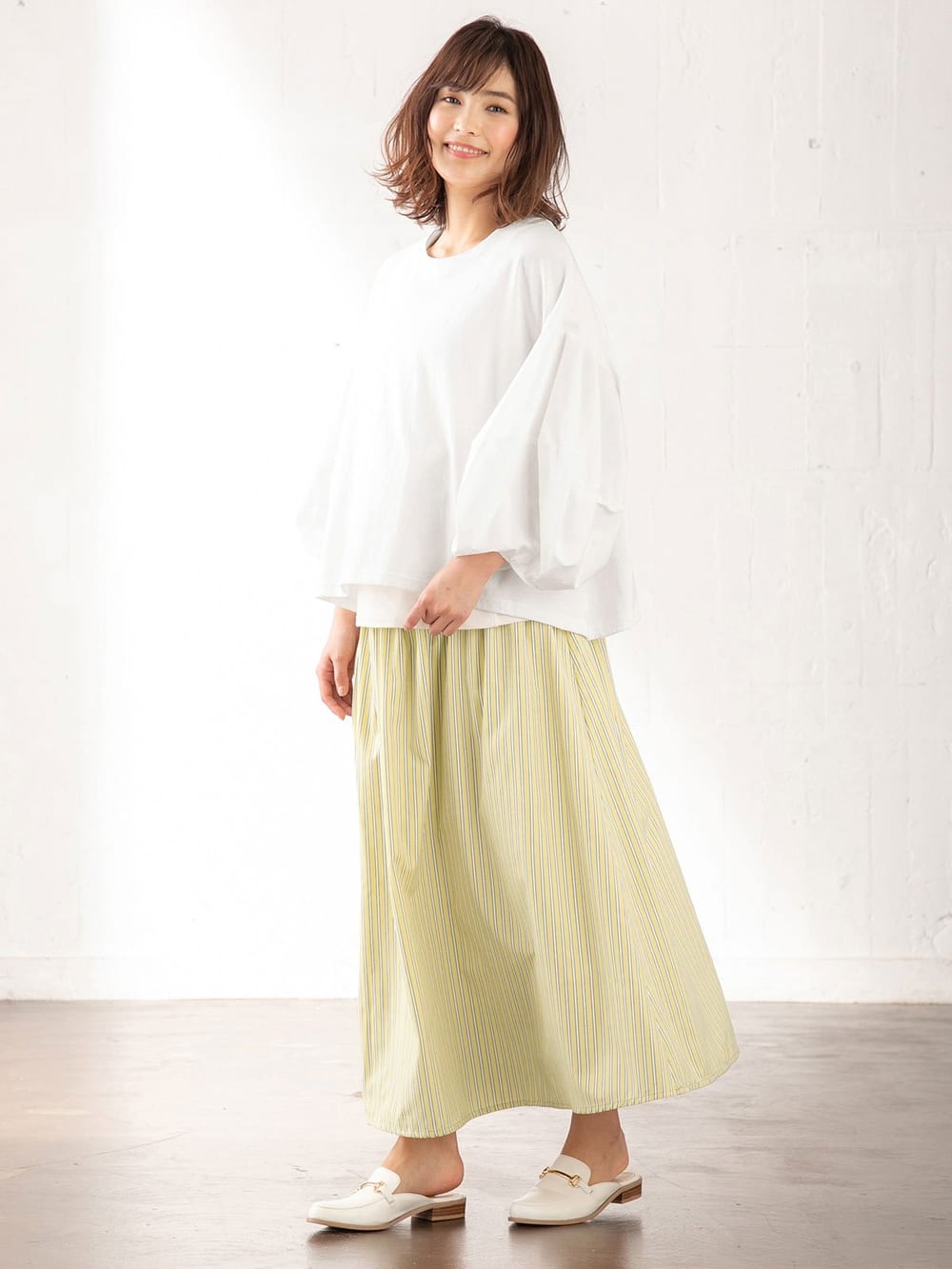 マタニティ トップス|ボリュームスリーブ異素材プルオーバー　マタニティ・授乳服【出産後も長く使える】|オフ