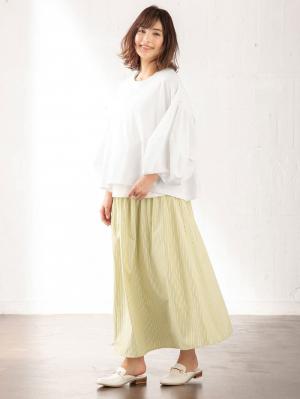 マタニティ トップス|ボリュームスリーブ異素材プルオーバー　マタニティ・授乳服【出産後も長く使える】|オフ