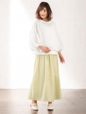 マタニティ トップス|ボリュームスリーブ異素材プルオーバー　マタニティ・授乳服【出産後も長く使える】|オフ