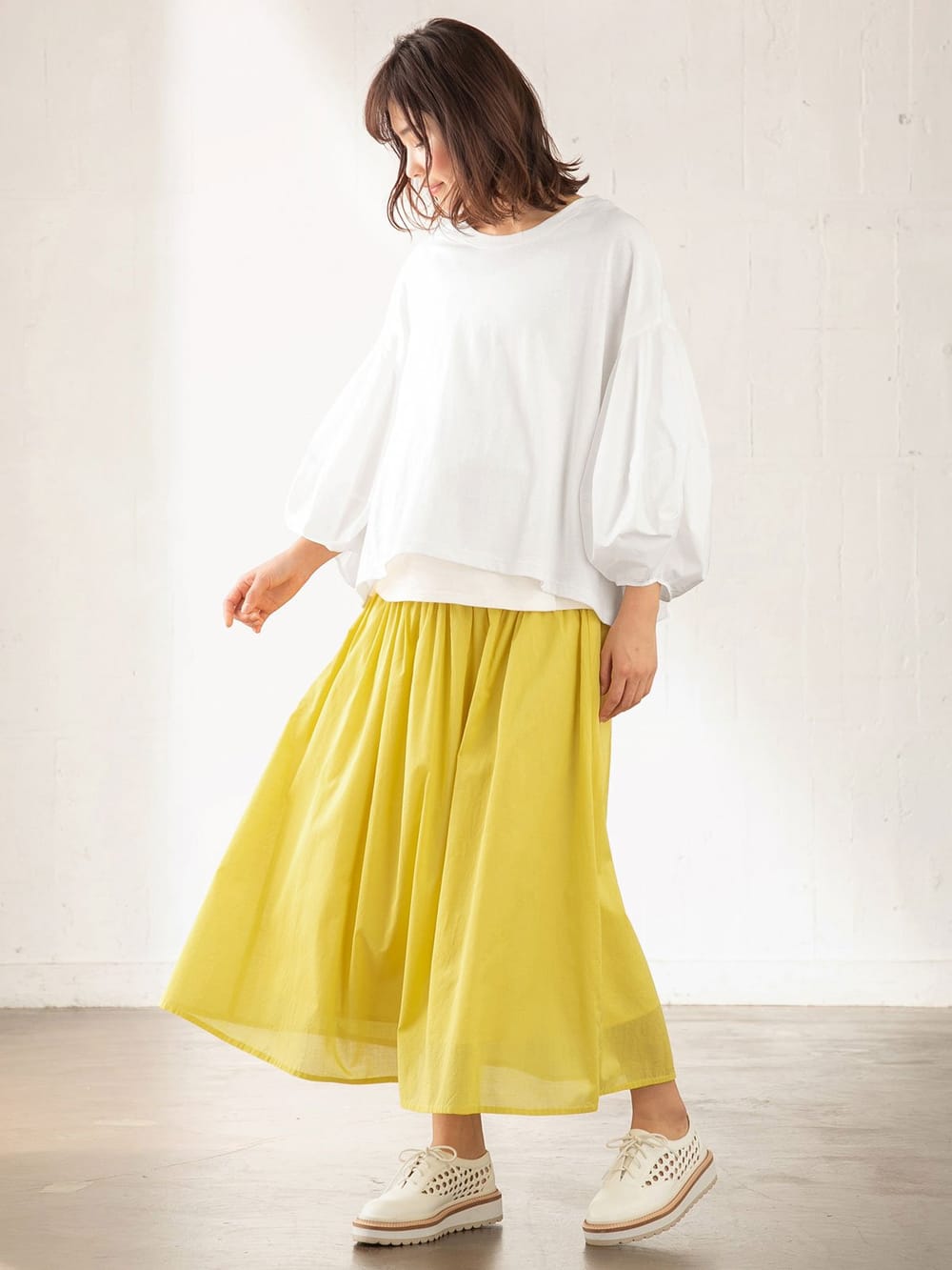 マタニティ トップス|ボリュームスリーブ異素材プルオーバー　マタニティ・授乳服【出産後も長く使える】|オフ