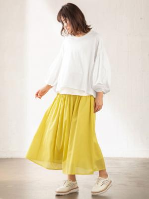 マタニティ トップス|ボリュームスリーブ異素材プルオーバー　マタニティ・授乳服【出産後も長く使える】|オフ