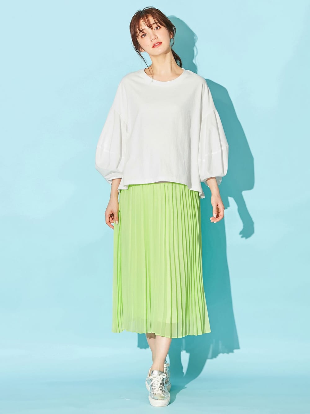 マタニティ トップス|ボリュームスリーブ異素材プルオーバー　マタニティ・授乳服【出産後も長く使える】|オフ