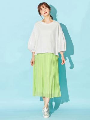 マタニティ トップス|ボリュームスリーブ異素材プルオーバー　マタニティ・授乳服【出産後も長く使える】|オフ