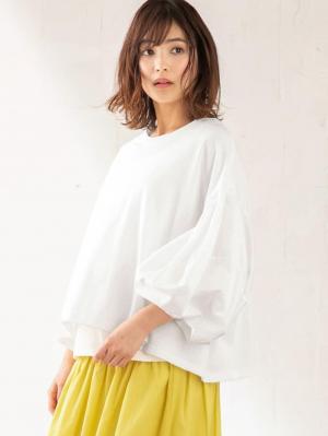 マタニティ トップス|ボリュームスリーブ異素材プルオーバー　マタニティ・授乳服【出産後も長く使える】|オフ