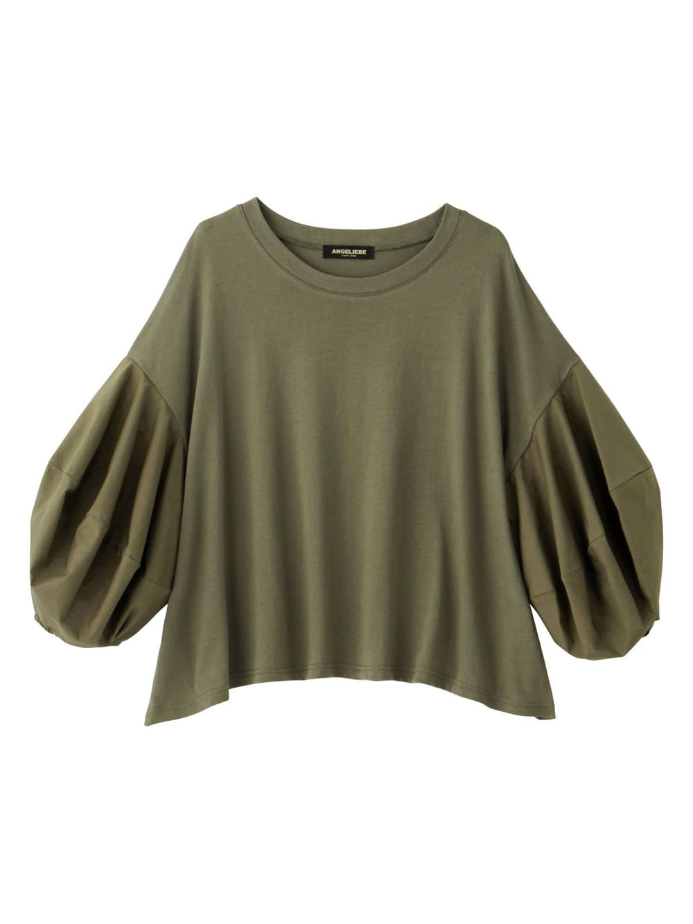 マタニティ トップス|ボリュームスリーブ異素材プルオーバー　マタニティ・授乳服【出産後も長く使える】|カーキ