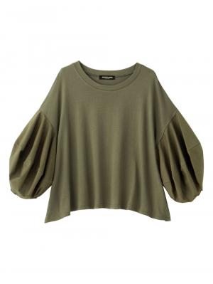 マタニティ トップス|ボリュームスリーブ異素材プルオーバー　マタニティ・授乳服【出産後も長く使える】|カーキ