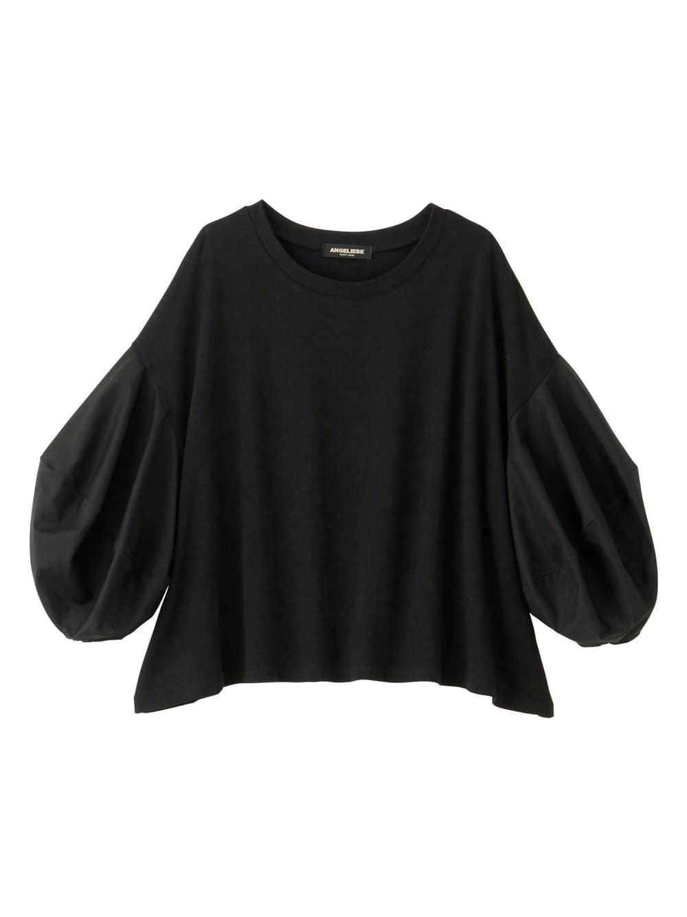 マタニティ トップス|ボリュームスリーブ異素材プルオーバー　マタニティ・授乳服【出産後も長く使える】|ブラック