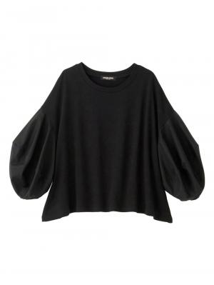 マタニティ トップス|ボリュームスリーブ異素材プルオーバー　マタニティ・授乳服【出産後も長く使える】|ブラック