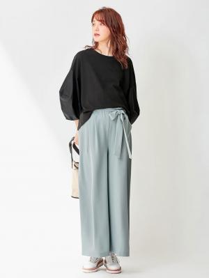 マタニティ トップス|ボリュームスリーブ異素材プルオーバー　マタニティ・授乳服【出産後も長く使える】|ブラック