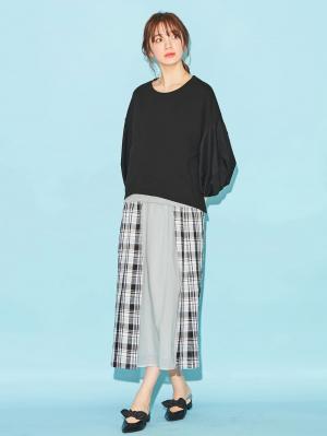 マタニティ トップス|ボリュームスリーブ異素材プルオーバー　マタニティ・授乳服【出産後も長く使える】|ブラック