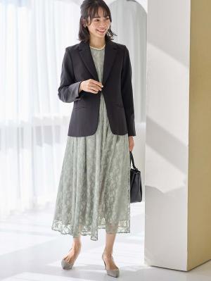 マタニティ ワンピース|総レースロングワンピース（サテンリボンベルト付）　マタニティ・授乳服【出産後も長く使える】|グレー×ライトグレー