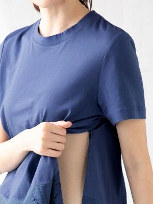 マタニティ トップス|裾レースAラインシルエットトップス マタニティ・授乳服【出産後も長く使える】