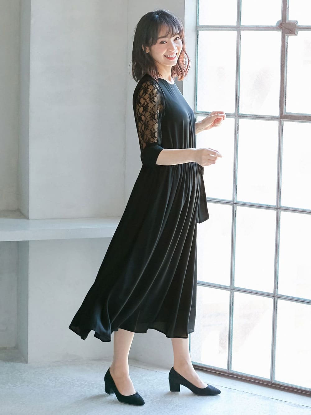 マタニティ ワンピース 授乳口付 ロング マキシ選べる丈のレーススリーブワンピース マタニティウェア 授乳服通販 エンジェリーベ 公式 マタニティ ワンピース 授乳口付 ロング マキシ選べる丈のレーススリーブワンピース マタニティウェア 授乳服通販 エンジェリーベ 公式