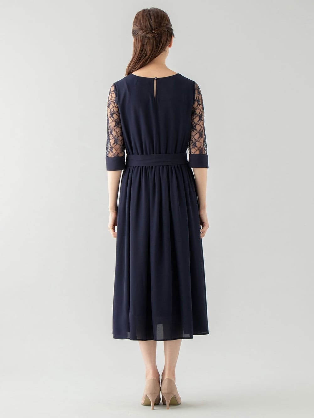 マタニティ ワンピース|ロング／マキシ選べる丈のレーススリーブワンピース　マタニティ・授乳服【出産後も長く使える】