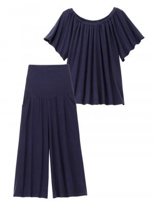 【授乳しやすい】【セット】カットソーオフショルトップス＆ガウチョパンツ 29301