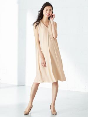 マタニティ ワンピース|簡単授乳Vネックフロントタックノースリワンピース マタニティ・授乳服【出産後も長く使える】|アイボリー