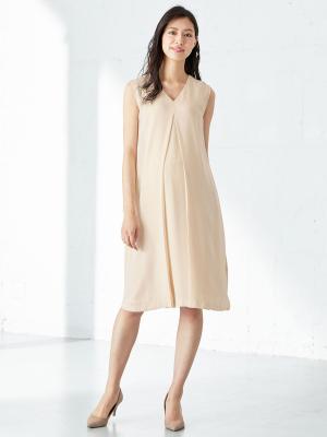 マタニティ ワンピース|簡単授乳Vネックフロントタックノースリワンピース マタニティ・授乳服【出産後も長く使える】|アイボリー