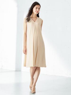 マタニティ ワンピース|簡単授乳Vネックフロントタックノースリワンピース マタニティ・授乳服【出産後も長く使える】|アイボリー