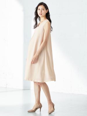 マタニティ ワンピース|簡単授乳Vネックフロントタックノースリワンピース マタニティ・授乳服【出産後も長く使える】|アイボリー