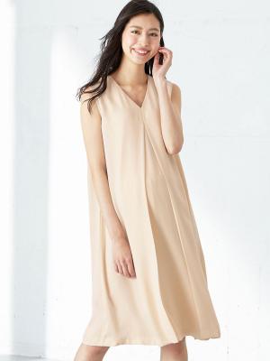 簡単授乳Vネックフロントタックノースリワンピース　マタニティ・授乳服【出産後も長く使える】29302
