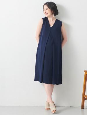 マタニティ ワンピース|簡単授乳Vネックフロントタックノースリワンピース マタニティ・授乳服【出産後も長く使える】