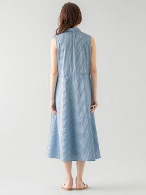 マタニティ ワンピース|ストライプシャツノースリワンピース　マタニティ・授乳服【出産後も長く使える】