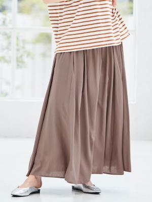 マタニティ スカート|【産前産後】コットンリネンタックフレアスカート【出産後も長く使える】|アッシュベージュ