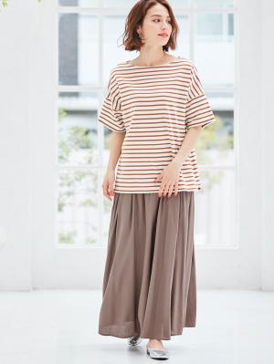 マタニティ スカート|【産前産後】コットンリネンタックフレアスカート【出産後も長く使える】|アッシュベージュ