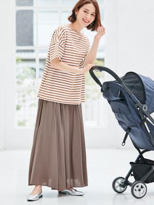 マタニティ スカート|【産前産後】コットンリネンタックフレアスカート【出産後も長く使える】|アッシュベージュ