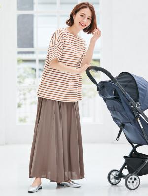 マタニティ スカート|【産前産後】コットンリネンタックフレアスカート【出産後も長く使える】|アッシュベージュ